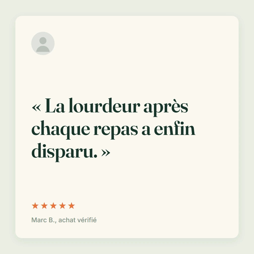 Avis vérifié de Marc B. sur la lourdeur après les repas